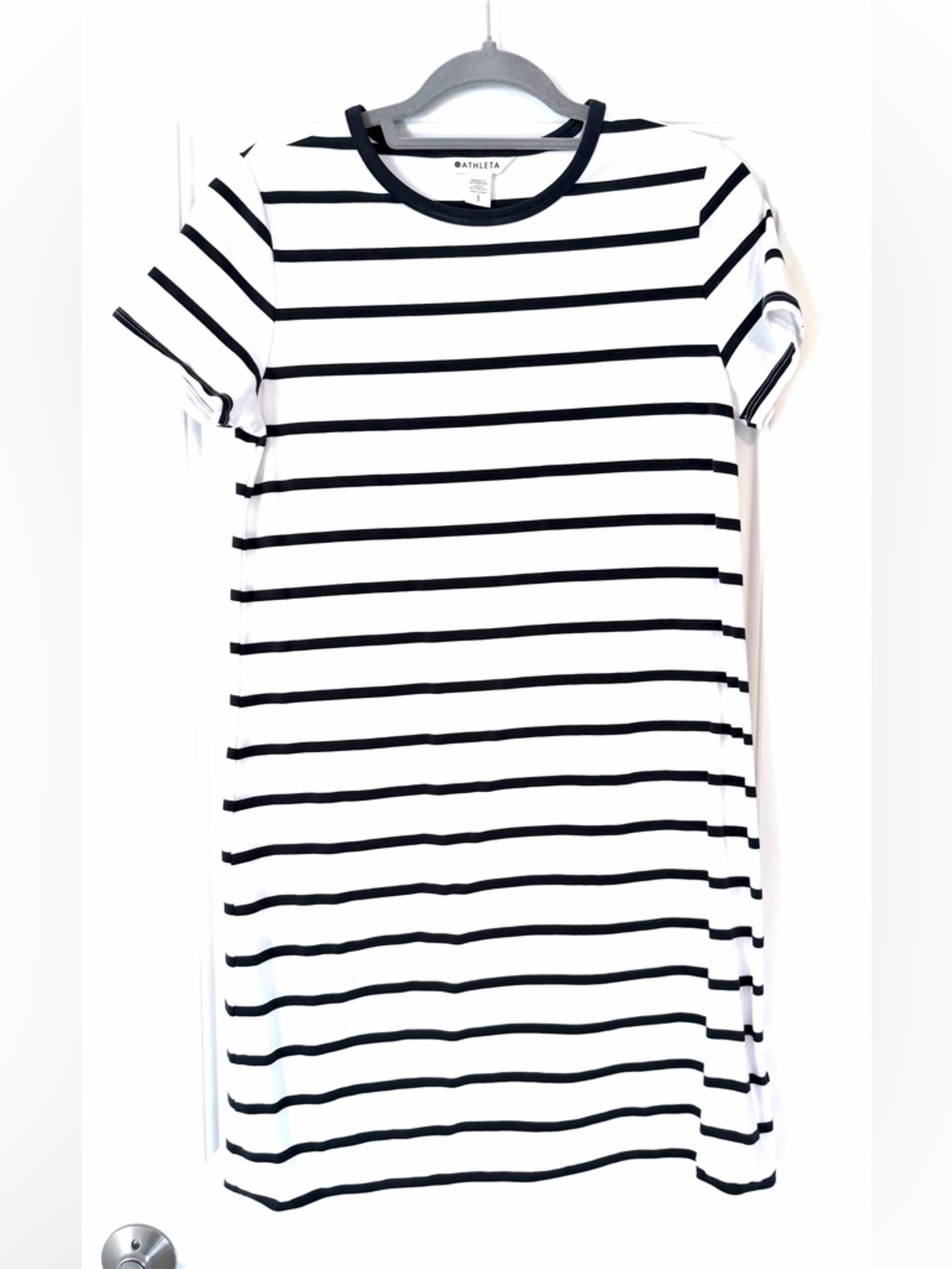 Athleta Navy and White Striped Crewneck T-shirt dress
